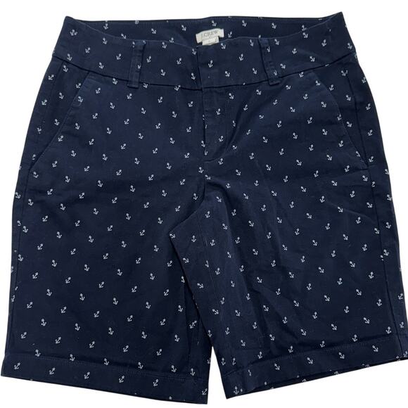 J Crew Shorts Womens 2 Blue Anchor Print Bermuda Stretch Summer Casual Nautical - Picture 1 of 9